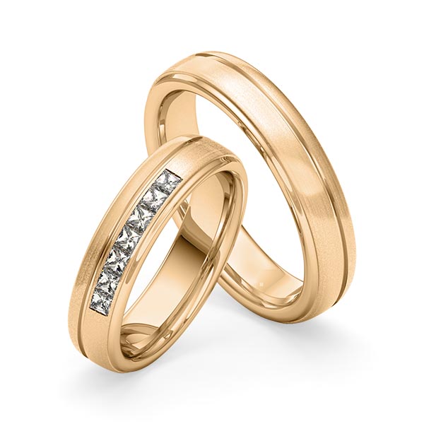Set Klassieke trouwringen in roségoud 14 kt. met in totaal 0,35 ct. Princess-Diamant tw,vs van Merii