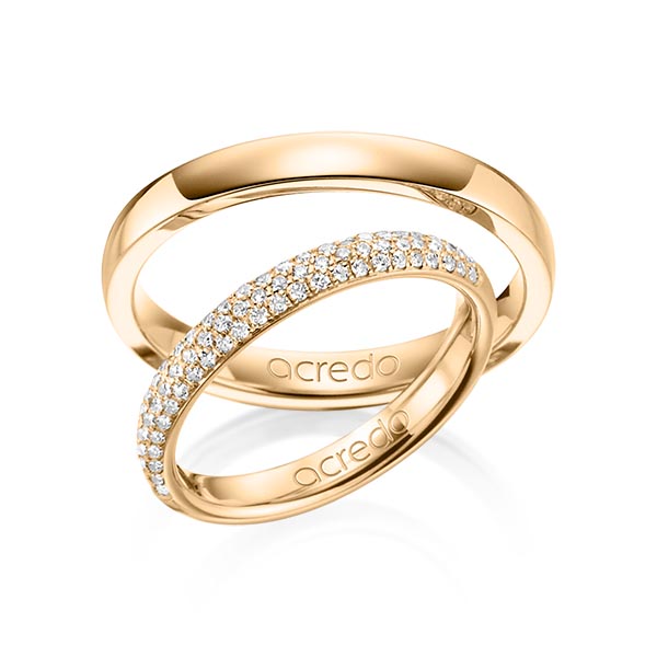 Set klassieke trouwringen in roségoud 14 kt. met in totaal 0,38 ct. Briljant tw/si van acredo