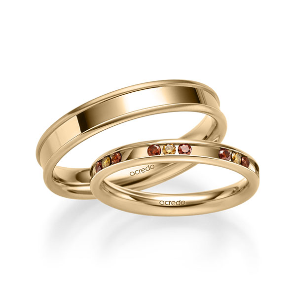 Set Klassieke trouwringen in roségoud 14 kt. met in totaal 0,42 ct. Briljant Cognac Red Cherry van acredo - A-2226-1