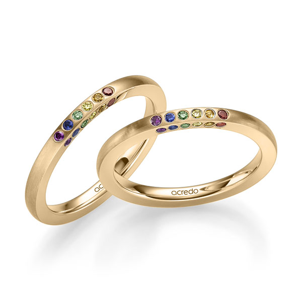 Set klassieke trouwringen in roségoud 14 kt. met in totaal 0,432 ct. Briljant tw/si van acredo