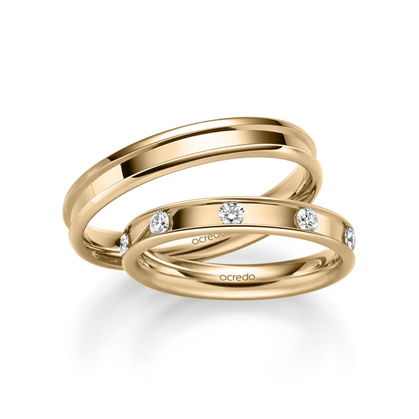 Set Klassieke trouwringen in roségoud 14 kt. met in totaal 0,45 ct. Briljant tw,vs van acredo Set Klassieke trouwringen in roségoud 14 kt. met in totaal 0,45 ct. Briljant tw,vs van acredo