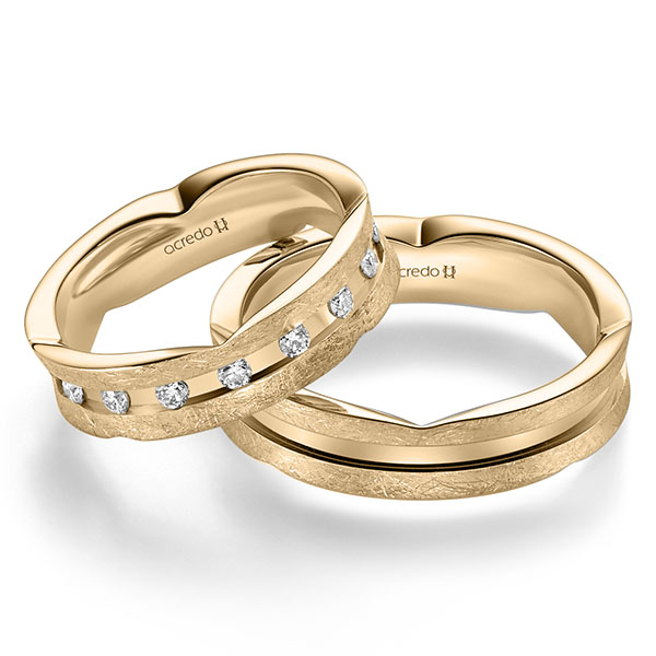 Set Klassieke trouwringen in roségoud 14 kt. met in totaal 0,48 ct. Briljant tw/si van acredo