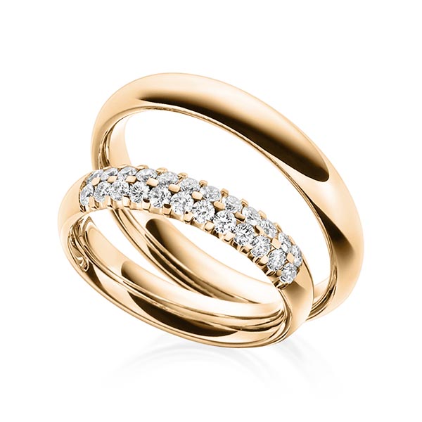 Set klassieke trouwringen in roségoud 14 kt. met in totaal 0,48 ct. Briljant tw/si van Steinberg