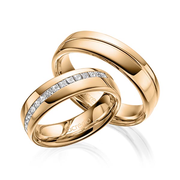 Set Klassieke trouwringen in roségoud 14 kt. met in totaal 0,48 ct. Princess-Diamant tw,vs van acredo - A-1627-5