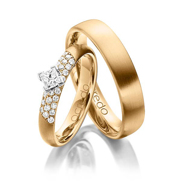 Set klassieke trouwringen in roségoud 14 kt. met in totaal 0,52 ct. Briljant & Princess-Diamant tw/si van acredo - A-1385-1