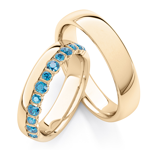 Set Klassieke trouwringen in roségoud 14 kt. met in totaal 0,57 ct. skyblue van Steinberg