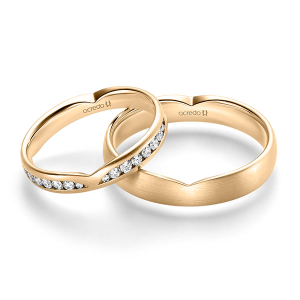 Set Klassieke trouwringen in roségoud 14 kt. met in totaal 0,624 ct. Briljant tw/si van acredo