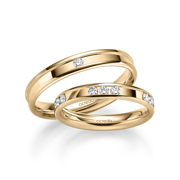 Set Klassieke trouwringen in roségoud 14 kt. met in totaal 0,64 ct. Briljant tw/si van acredo - A-2231-6 Set Klassieke trouwringen in roségoud 14 kt. met in totaal 0,64 ct. Briljant tw/si van acredo - A-2231-6