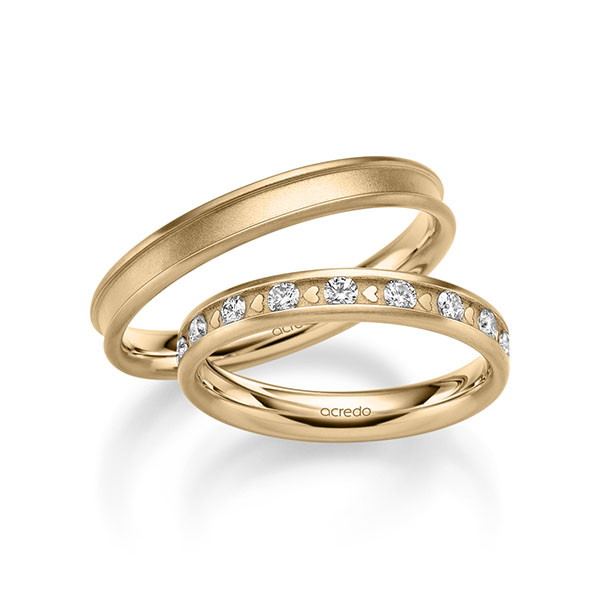 Set Klassieke trouwringen in roségoud 14 kt. met in totaal 0,68 ct. Briljant tw/si van acredo