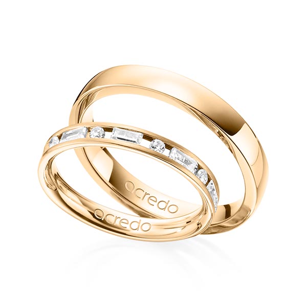 Set Klassieke trouwringen in roségoud 14 kt. met in totaal 0,765 ct. Baguette-Diamant & Briljant tw,vs tw/si van acredo - A-1377-3