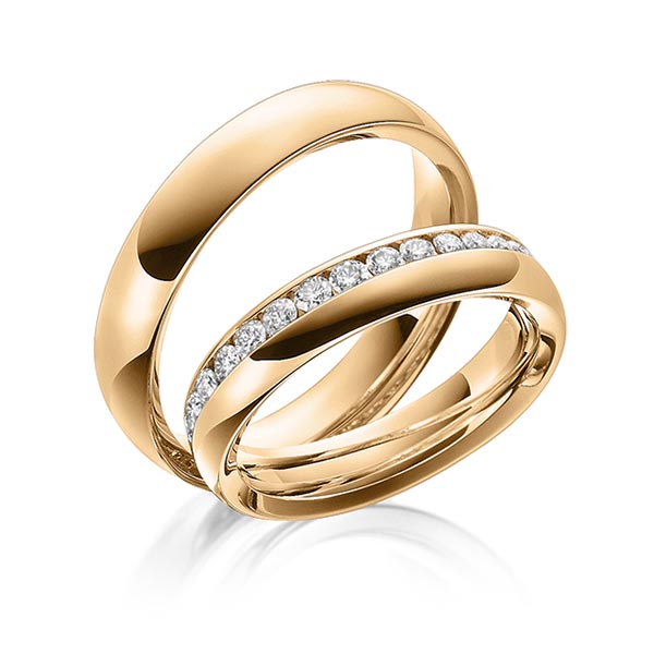 Set klassieke trouwringen in roségoud 14 kt. met in totaal 0,8 ct. Briljant tw/si van Steinberg