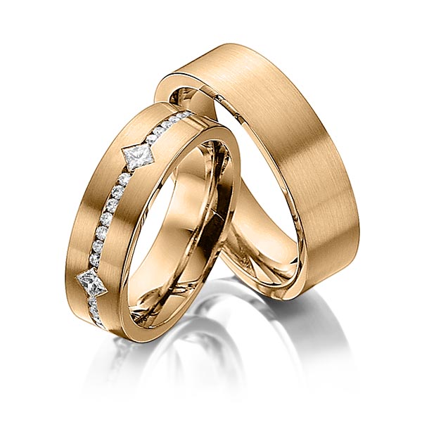Set klassieke trouwringen in roségoud 14 kt. met in totaal 0,95 ct. Briljant & Princess-Diamant tw/si van Eternal Touch