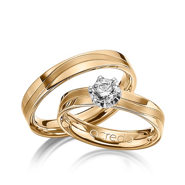 Set Klassieke trouwringen in roségoud 18 kt. met 0,4 ct. Briljanten tw/si van acredo