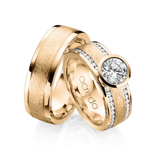 Set Klassieke trouwringen in roségoud 18 kt. met 1 ct. + in totaal 0,4 ct. Briljant & Briljanten tw/si van acredo - A-1208-3