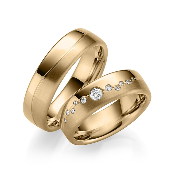 Set Klassieke trouwringen in roségoud 18 kt. met in totaal 0,187 ct. Briljant tw/si - UQ-1001-4 Set Klassieke trouwringen in roségoud 18 kt. met in totaal 0,187 ct. Briljant tw/si - UQ-1001-4