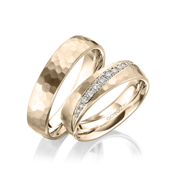 Set klassieke trouwringen in Signature Goud 585 hamerslag met in totaal 0,206 ct. Briljant tw/si van acredo - A-2012-6