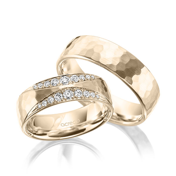 Set klassieke trouwringen in Signature Goud 585 hamerslag met in totaal 0,34 ct. Briljant tw/si van acredo - A-2016-6