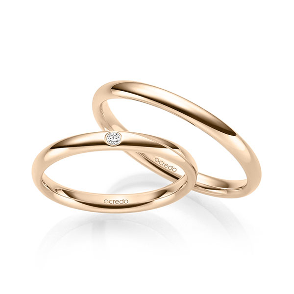 Set klassieke trouwringen in Signature Goud 585 met in totaal 0,02 ct. Briljant tw/si van acredo