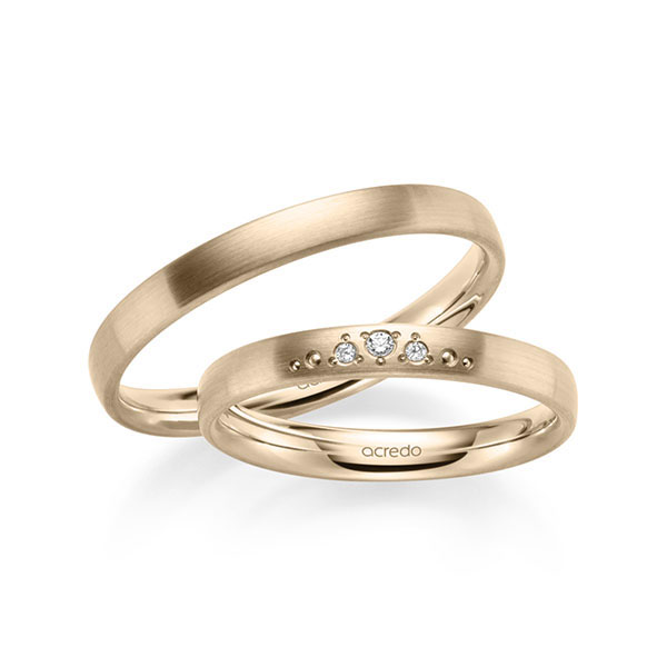 Set klassieke trouwringen in Signature Goud 585 met in totaal 0,031 ct. Briljant tw/si van acredo