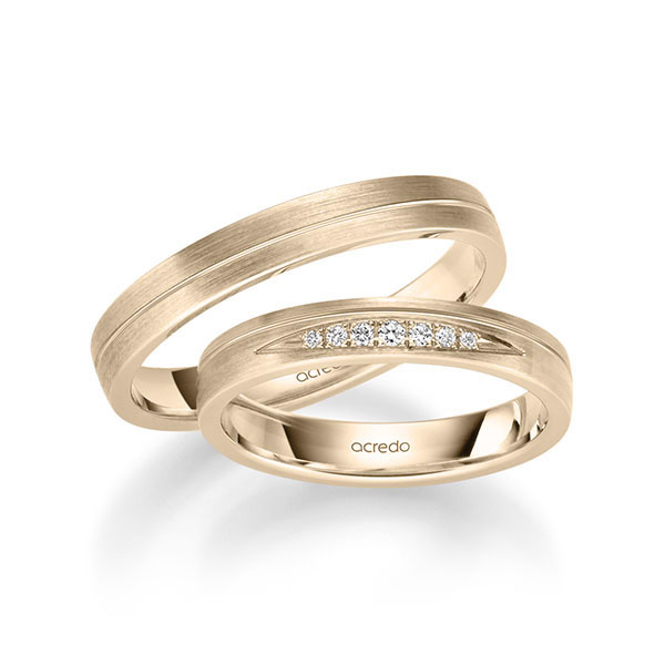 Set Klassieke trouwringen in Signature Goud 585 met in totaal 0,061 ct. Briljant tw/si van acredo
