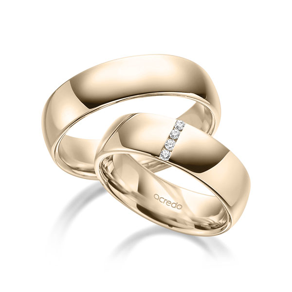 Set klassieke trouwringen in Signature Goud 585 met in totaal 0,06 ct. Briljant tw/si van acredo