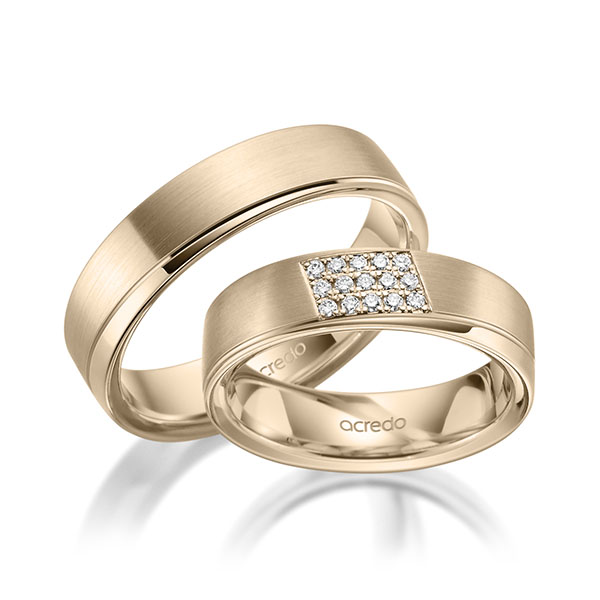 Set Klassieke trouwringen in Signature Goud 585 met in totaal 0,12 ct. Briljant tw/si van acredo - A-1978-12