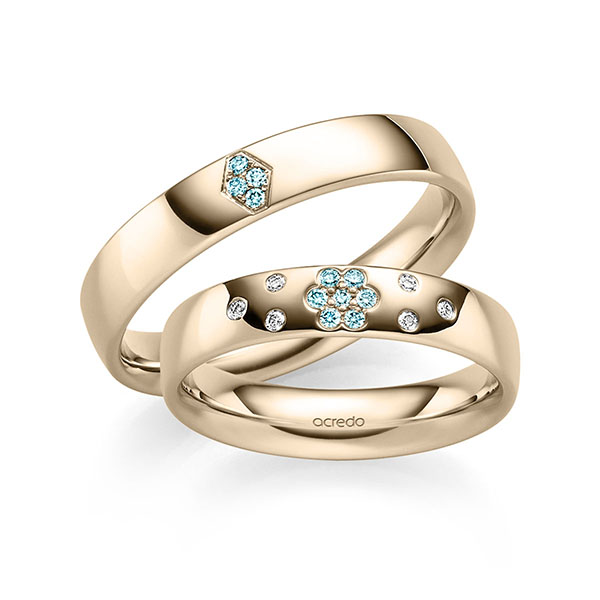 Set klassieke trouwringen in Signature Goud 585 met in totaal 0,136 ct. Briljant tw/si iceblue van acredo