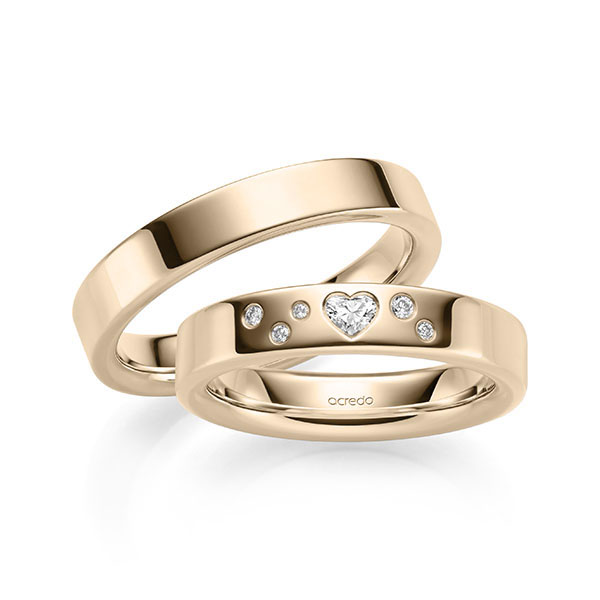 Set klassieke trouwringen in Signature Goud 585 met in totaal 0,146 ct. Hart-Diamant & Briljant tw,vs van acredo