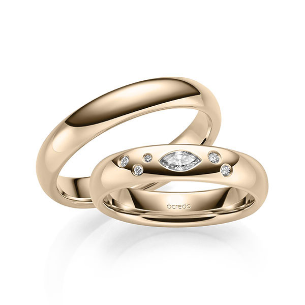 Set klassieke trouwringen in Signature Goud 585 met in totaal 0,148 ct. Briljant tw,vs van acredo