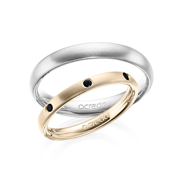 Set klassieke trouwringen in Signature Goud 585 met in totaal 0,14 ct. Briljant Zwart van acredo