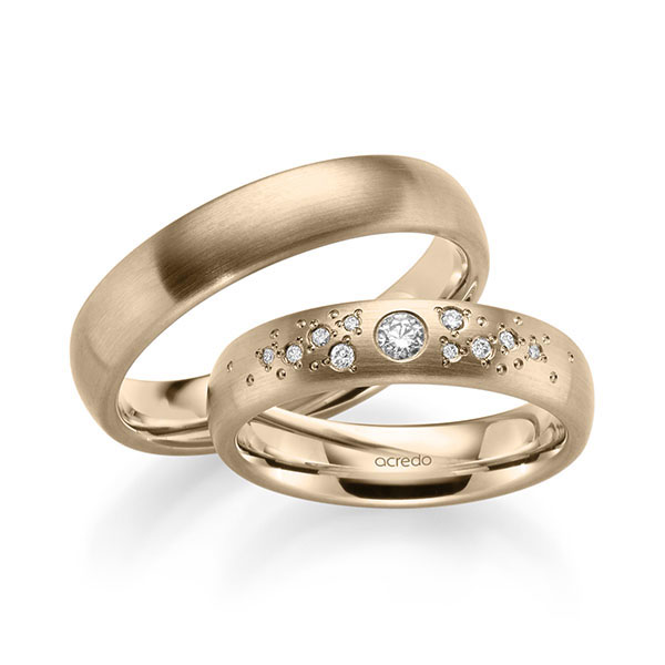 Set klassieke trouwringen in Signature Goud 585 met in totaal 0,166 ct. Briljant tw/si van acredo