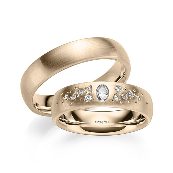 Set klassieke trouwringen in Signature Goud 585 met in totaal 0,186 ct. Briljant tw,vs van acredo