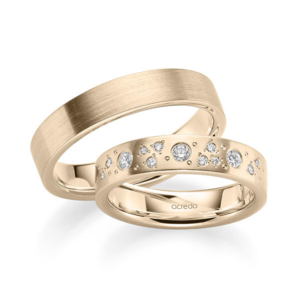 Set klassieke trouwringen in Signature Goud 585 met in totaal 0,226 ct. Briljant tw/si van acredo