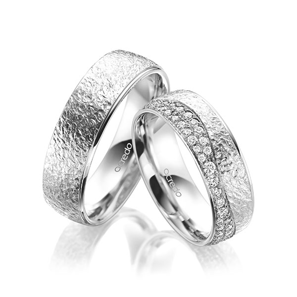 Set Klassieke trouwringen in witgoud 14 kt. crushed, met in totaal 0,693 ct. Briljant tw/si van acredo - A-2013-1