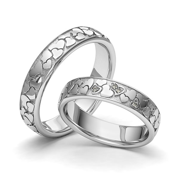 Set klassieke trouwringen in witgoud 14 kt. Hart met in totaal 0,02 ct. Briljant tw/si van Eternal Touch