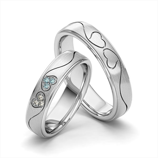 Set Klassieke trouwringen in witgoud 14 kt. Hart met in totaal 0,06 ct. Briljant iceblue tw/si van Eternal Touch