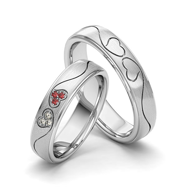 Set Klassieke trouwringen in witgoud 14 kt. Hart met in totaal 0,06 ct. Briljant Red Cherry tw/si van Eternal Touch