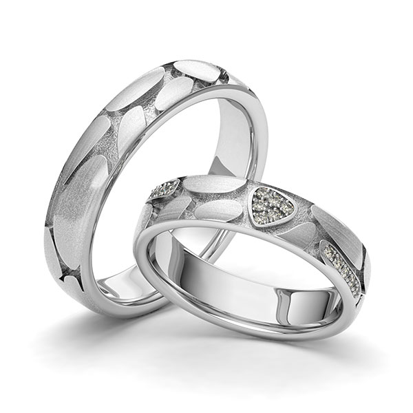 Set klassieke trouwringen in witgoud 14 kt. Laser Structuur met in totaal 0,07 ct. Briljant tw/si van Eternal Touch - Y-1407-5