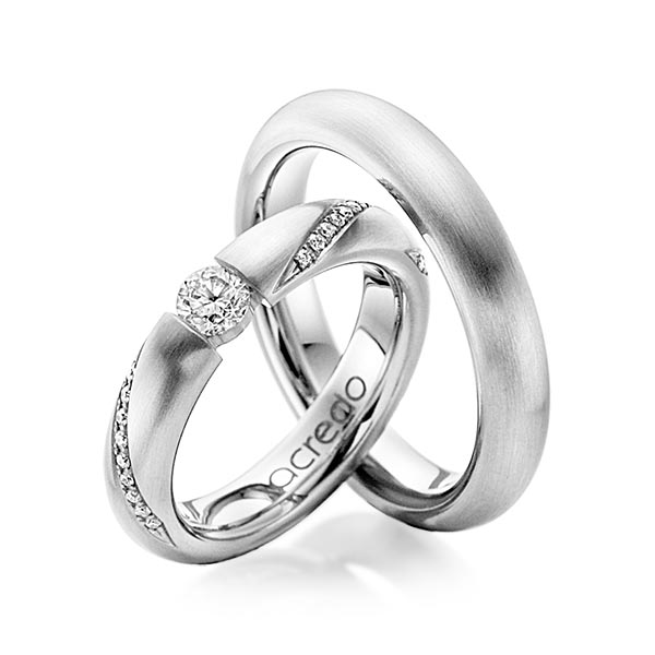 Set klassieke trouwringen in witgoud 14 kt. met 0,3 ct. + in totaal 0,225 ct. Briljant tw/si van acredo - A-1106-1