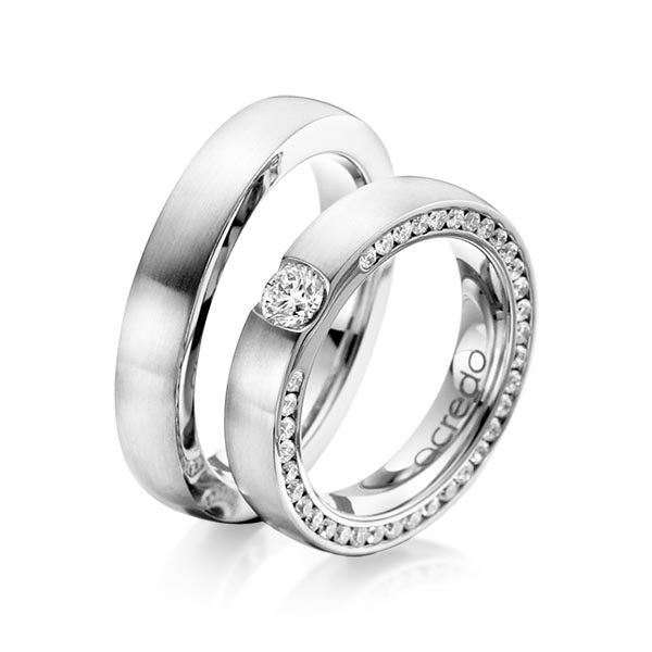 Set klassieke trouwringen in witgoud 14 kt. met 0,3 ct. + in totaal 1,08 ct. Briljant tw/si van acredo - A-1107-1