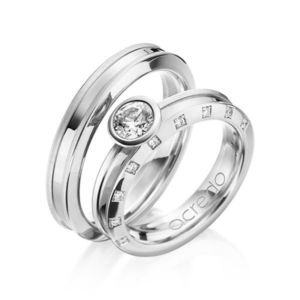 Set Klassieke trouwringen in witgoud 14 kt. met 0,5 ct. + in totaal 0,09 ct. Briljanten & Briljant tw/si van acredo