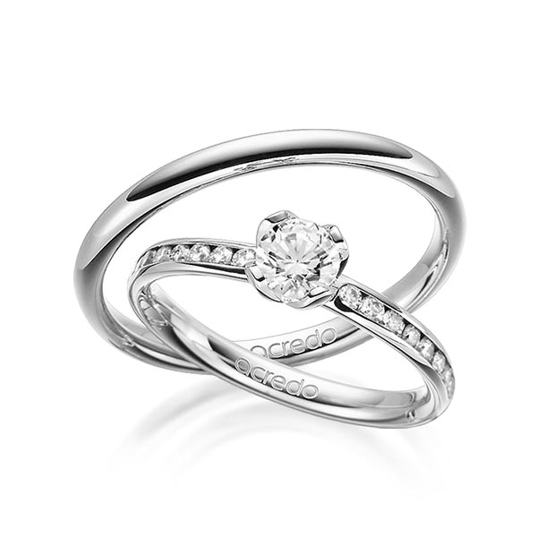 Set klassieke trouwringen in witgoud 14 kt. met 0,5 ct. + in totaal 0,32 ct. Briljant & Briljanten tw/si tw,vs van acredo - A-1669-1