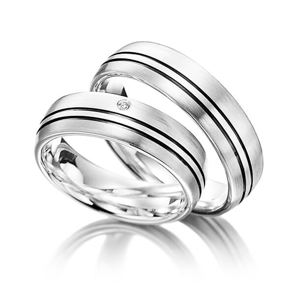 Set Klassieke trouwringen in witgoud 14 kt. met in totaal 0,015 ct. Briljant tw/si van Merii