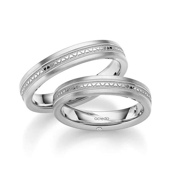 Set Klassieke trouwringen in witgoud 14 kt. met in totaal 0,01 ct. Briljant tw/si van acredo