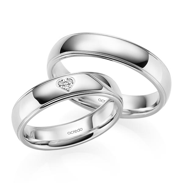 Set Klassieke trouwringen in witgoud 14 kt. met in totaal 0,021 ct. Briljant tw/si van acredo