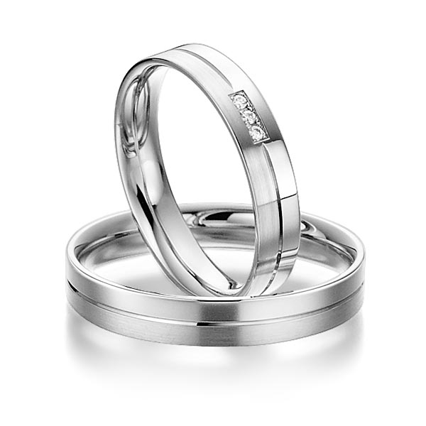 Set Klassieke trouwringen in witgoud 14 kt. met in totaal 0,024 ct. Briljant tw/si van acredo - S-1104-7