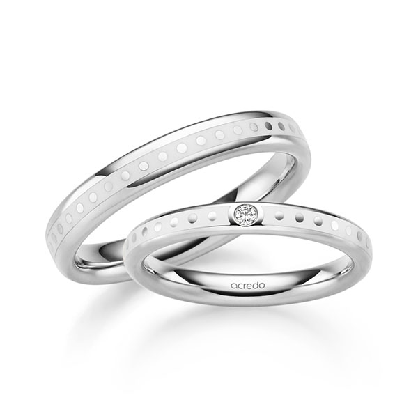 Set Klassieke trouwringen in witgoud 14 kt. met in totaal 0,025 ct. Briljant tw/si van acredo