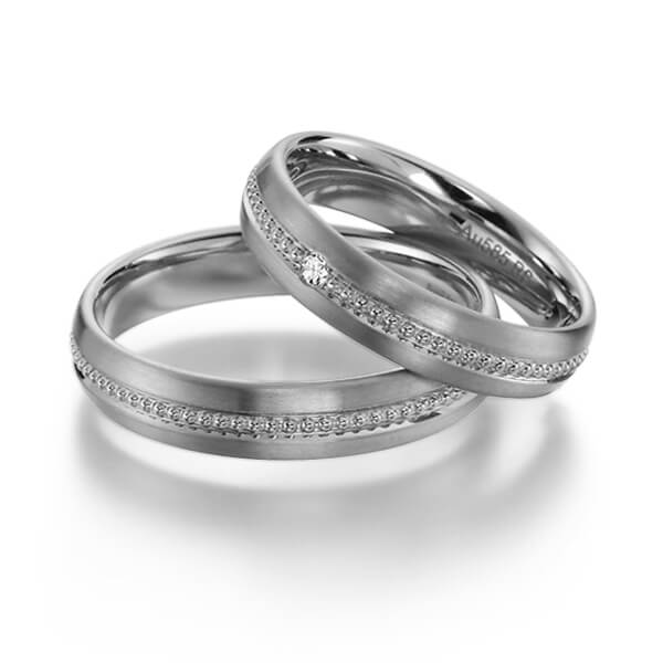 Set Klassieke trouwringen in witgoud 14 kt. met in totaal 0,025 ct. Briljant tw/si van acredo - S-1136-4