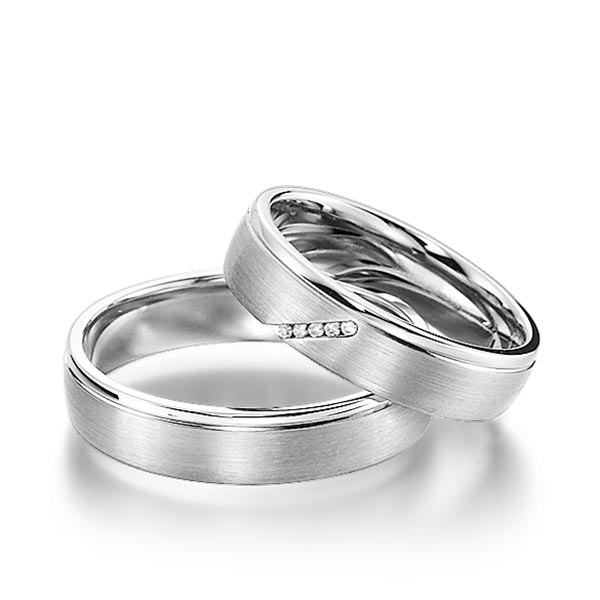 Set Klassieke trouwringen in witgoud 14 kt. met in totaal 0,025 ct. Briljant tw/si van acredo - S-1155-4