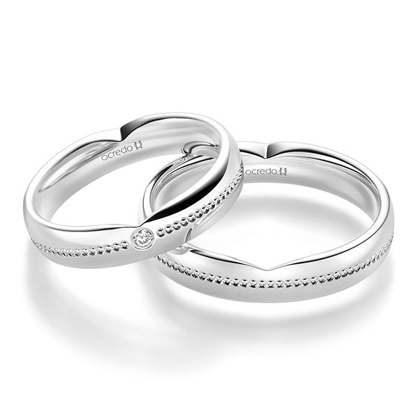 Set Klassieke trouwringen in witgoud 14 kt. met in totaal 0,02 ct. Briljant tw/si van acredo